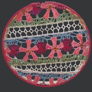 Handmade By TRG Art, Colorful Lace Embroidery Wrapped Floral Wall Hanging